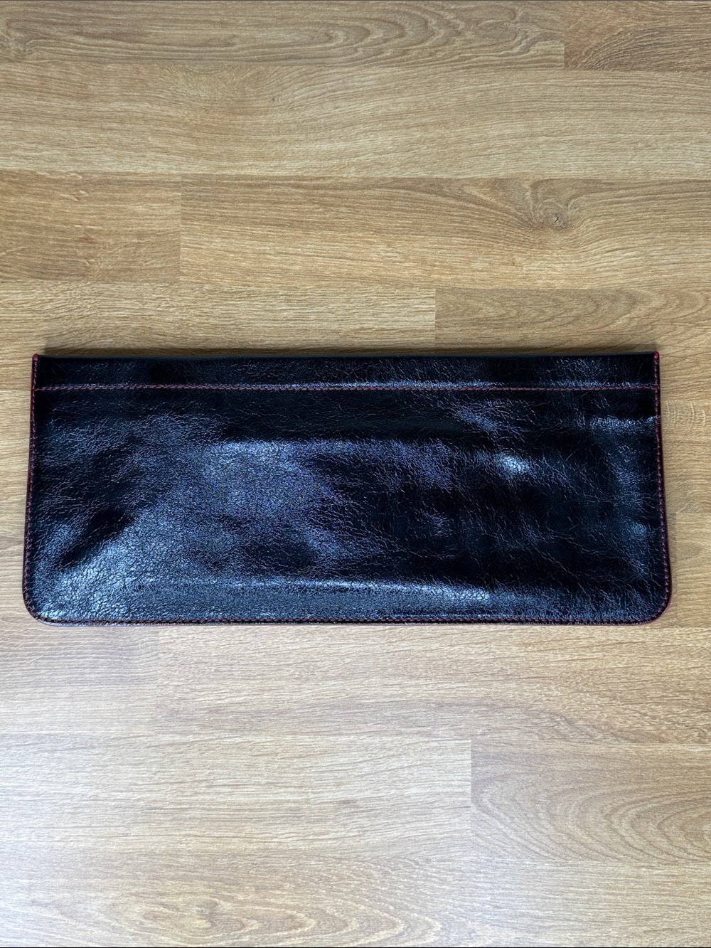Y2K Monsac Long Glazed Leather Evening Clutch / Pouch Style # PS0708 Red Stitch